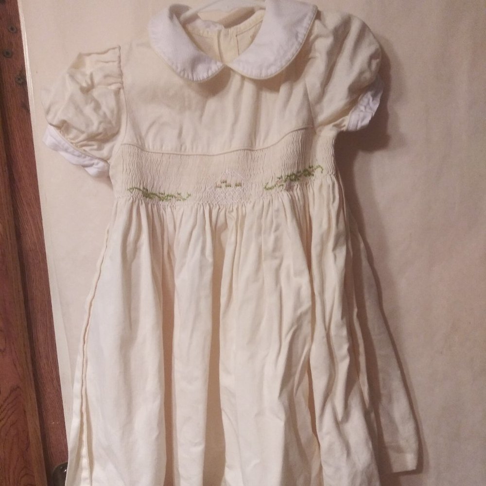 Girls Yellow Collared Spring Dress Embroidered Tie Back Smocked Dress 2T